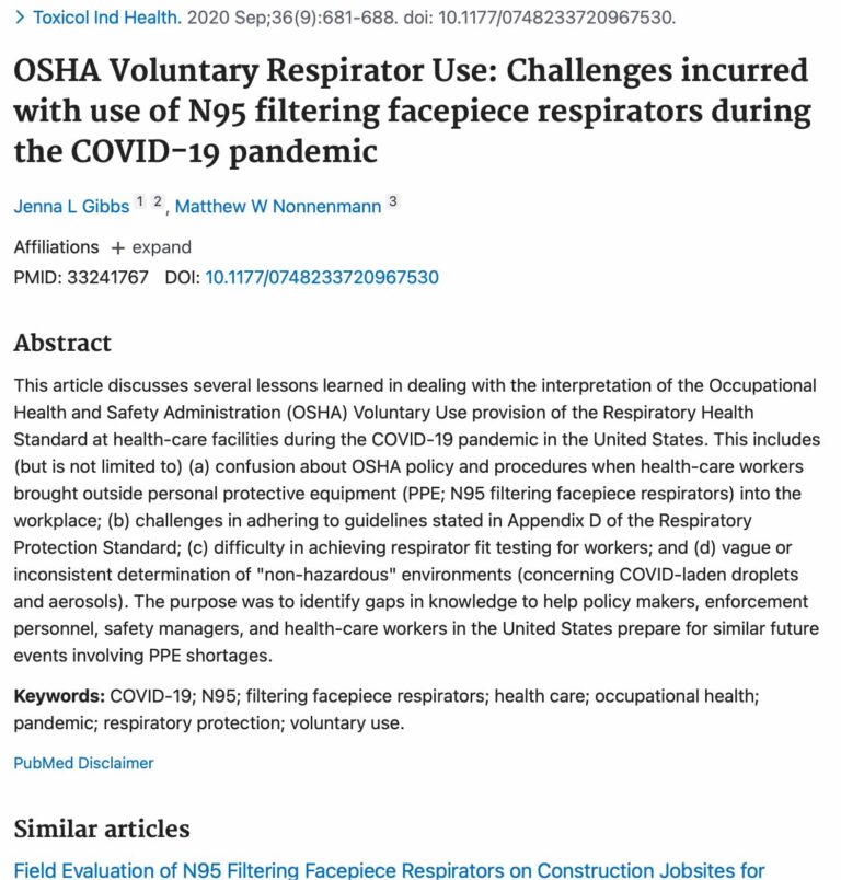 OSHA Voluntary Respirator Use: Challenges incurred with use of N95 filtering facepiece respirators during the COVID-19 pandemic